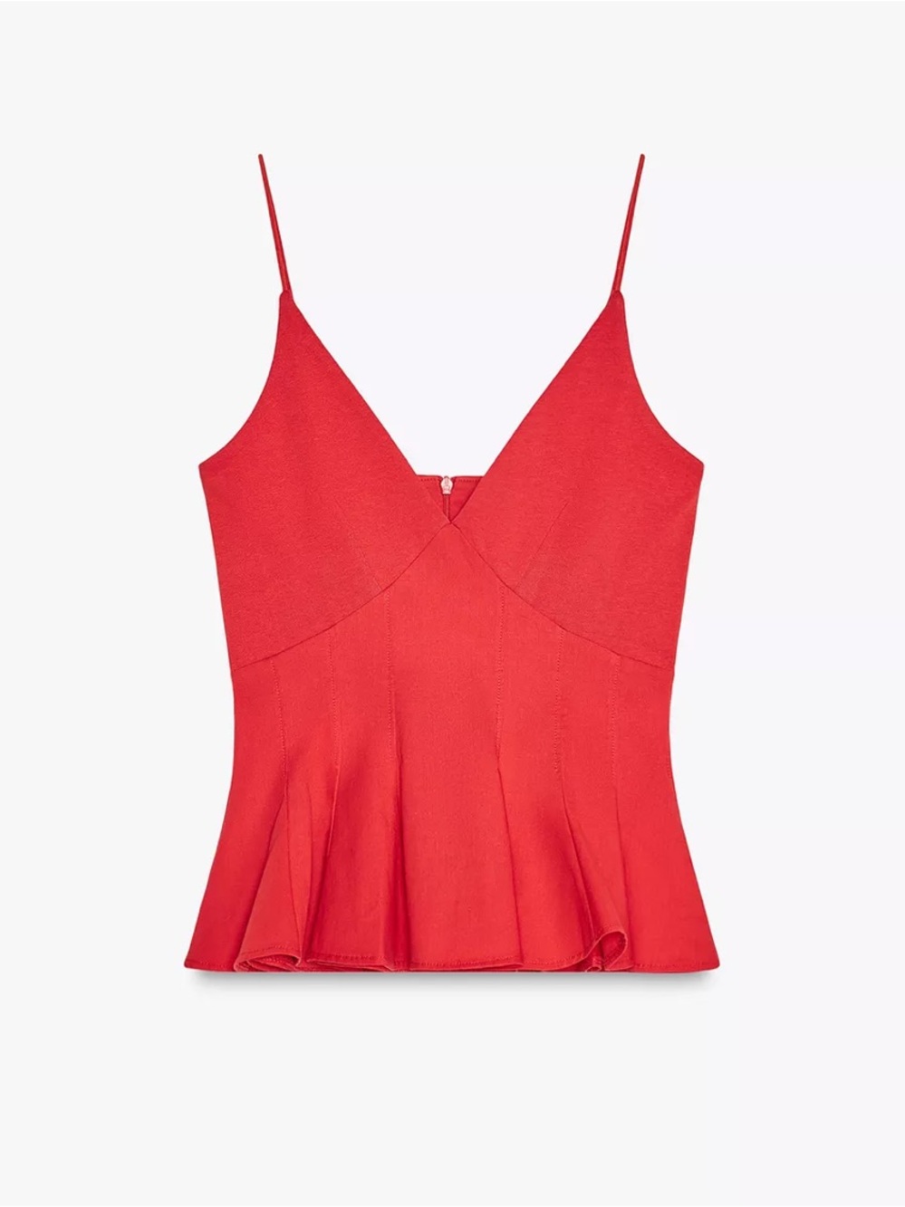 Zara Red V-Neck Spaghetti Strap Peplum Tank Top